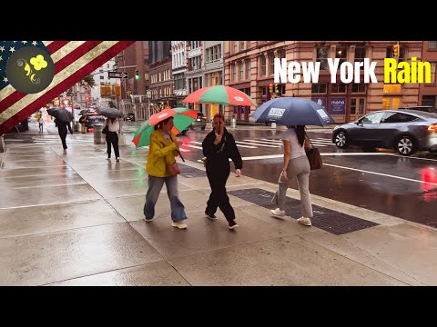 New York Manhattan Moments: A Rainy Stroll - 4K Virtual Walk Rain Sounds Umbrella ,