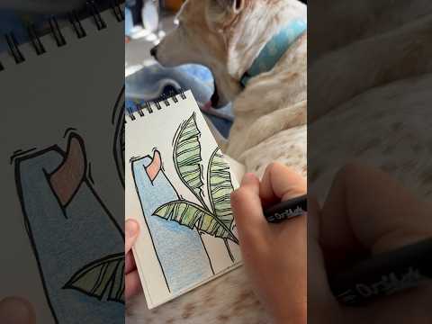 Draw with me and my doggo 🌴 #drawwithme #drawingvideo #sketchwithme