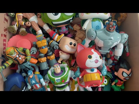 Box of Old Toys with Names | Jibanyan Cyborg Komasan Robin Captain America Metalhead