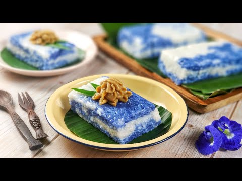 Pulut Tatal (Blue Glutinous Rice Cake) | Kaya Kuih | Nyonya Kuih 💙 藍花咖椰糯米糕 | 咖椰糕 [My Lovely Recipes]