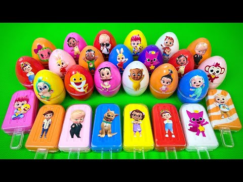 Transforming Pinkfong, Cocomelon Dinosaur Eggs, Ice Cream with SLIME Coloring on Street! ASMR