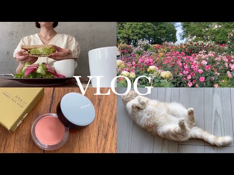 【休日VLOG】美味しいものとお花とナチュラルコスメが好きな30代の暮らし🕊️🌹with🐈（♀）