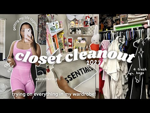 closet clean out 2023 | trying on everything in my wardrobe, decluttering + reorganizing ☆