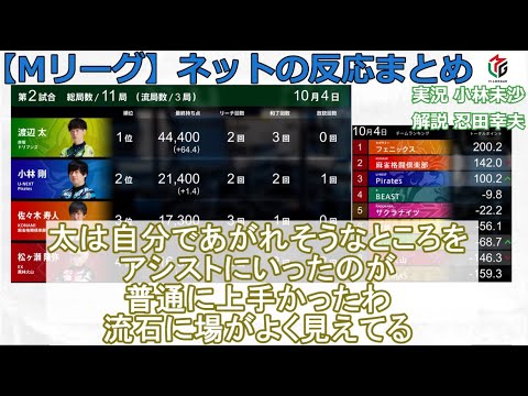 【Mリーグ】2024/10/04 ネット上のみんなの反応まとめ 麻雀 感想