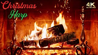 🔥 Christmas Fireplace w/ Peaceful Harp Christmas Music 🔥🎄 Instrumental Christmas Fireplace Ambience