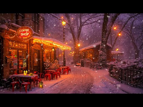 A Cozy Cafe in a Serene Winter Night Ambience - Smooth and Soothing Jazz Music for Studying, Working