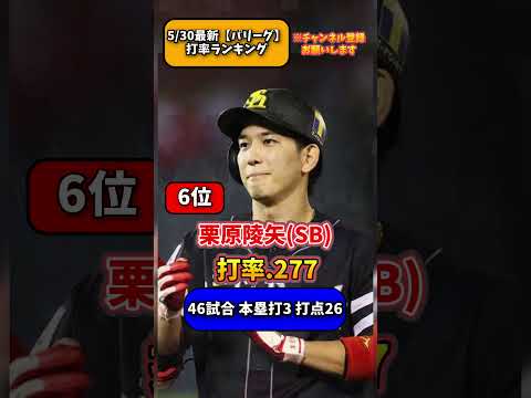 【最新5/30】パリーグ打率ランキング #プロ野球