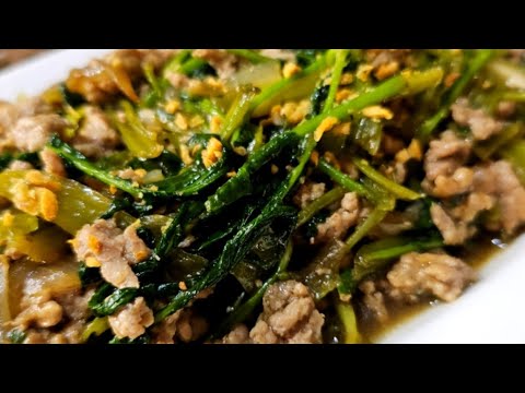 Kangkong With Ground Pork and Oyster Sauce