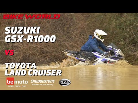 GSX-R1000 vs Toyota Land Cruiser | Carwow Off Road Challenges.