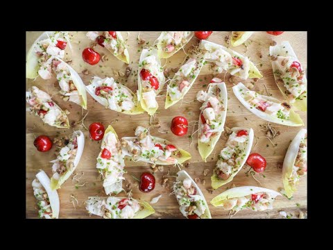 Shrimp Salad Endive Cups with Fresh Cherries