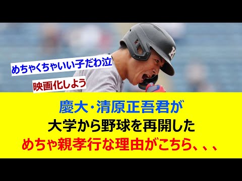 慶大・清原正吾君が大学から野球を再開しためちゃくちゃ親孝行な理由がこちら、、、【ネット反応集】