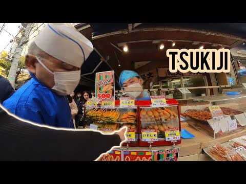 Trying Fish Sticks at Tsukiji Fish Market