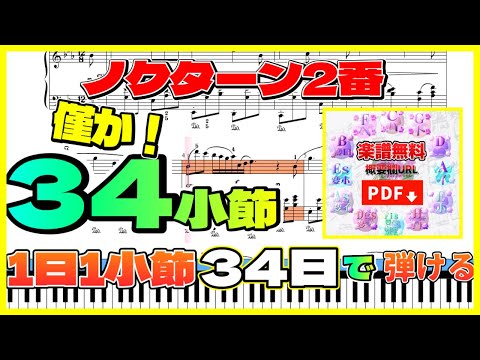 ノクターン第2番　変ホ長調 Op.9-2 ／ゆっくり演奏  チャプター有り  １小節毎に覚える 楽譜動画