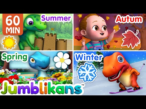 Dino Seasons Song with Jumblikans! Learn About Spring, Summer, Fall, and Winter with Cute Dinosaurs