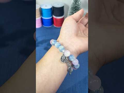 Beautiful blue and pink bracelet.#diy #crystal #bracelet #handmade