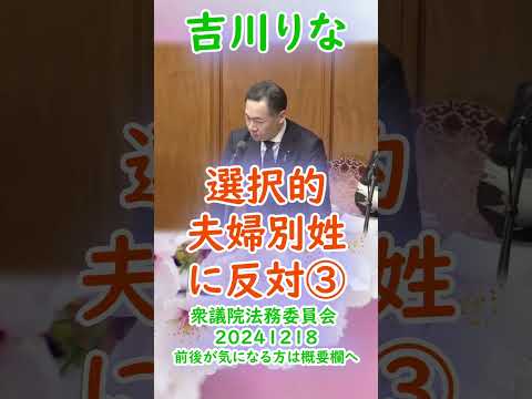 参政党【吉川りな】衆議院法務委員会20241218【選択的夫婦別姓に反対③】