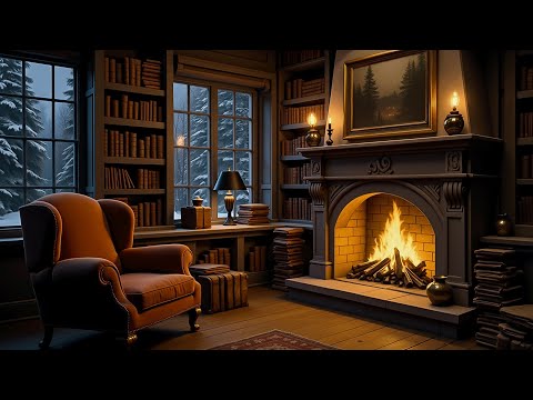 Cozy Winter Ambience | Crackling Fireplace & Blizzard Sounds - Relaxing Winter Retreat ❄️