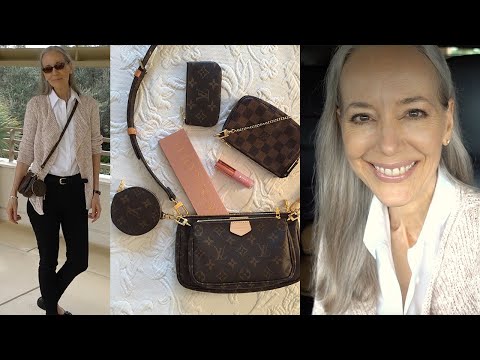 What's In My Louis Vuitton Multi Pochette; Chunky Cardigan, Jeans / Classic Fashion Over 40, 50