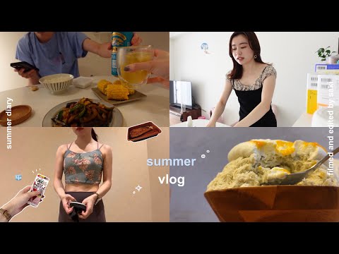 vlog)社会人の夏の日常🎐念願のかき氷🍧自炊とピラティスで夏バテしないからだを作る🤸🏻新婚夫婦のおうち時間.夏野菜メニュー.