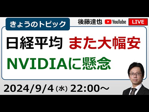 日経平均 また大幅安 NVIDIAに懸念（2024/9/4）