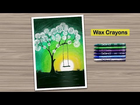 Amazing Flowers Tree | Drawing Tutorial for Beginners with Wax Crayons