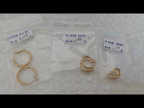 K18 japan gold hoop earrings 2x10 , 2x15 and 2x20 japan jewelry