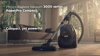 High Suction Power with Philips PowerPro Compact Vacuum Cleaner. Removes 99.9% Fine Dust