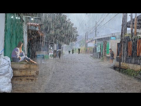 heavy rain in my village | very cold and heavy | fell asleep immediately to the sound of heavy rain