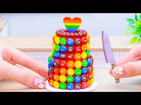 Satisfying Rainbow Cake Decorating Ideas | Colorful Miniature M&M Rainbow Heart Cake