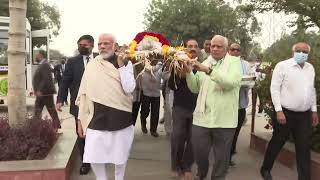 Mortal remains of Heeraben Modi brought to a crematorium for last rites in Gandhinagar.