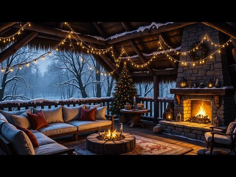 Stress-Free Evenings at the Cozy Winter Porch ⛄ Christmas Jazz and Fireplace Sounds