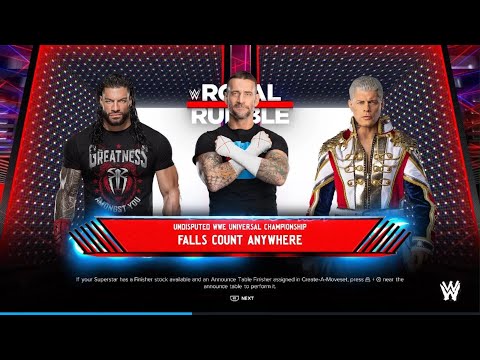 WWE 2K24 CM PUNK VS. ROMAN REIGNS VS. CODY RHODES TRIPLE THREAT FOR THE WWE CHAMPIONSHIP BELT!