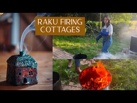 Raku Firing - Firing kurinuki cottages with Spectrum raku glazes in an oil drum raku kiln