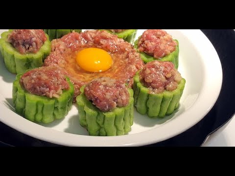 冬菇肉餅釀苦瓜 夏天全家都愛的苦瓜食譜 Stuffed Bitter Courd Mushroom Meatloaf/キノコのミートローフを詰めたゴーヤ/버섯 미트로프와 박제 여주