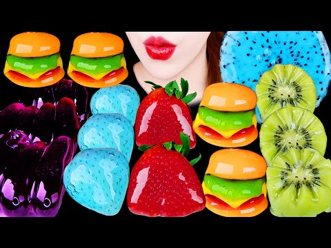 ASMR HAMBURGER JELLY TANGHULU, GIANT BLUE STRAWBERRY, BLACK SAPPHIRE GRAPE EATING SOUNDS MUKBANG