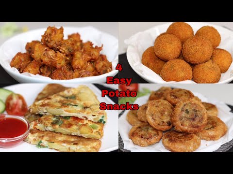 4 Easy Potato Snacks Recipe | Snacks |Potato Boll | Potato Pakora | Potato Omelet | Potato Pinwheel