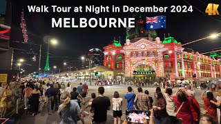 Melbourne Australia at Night in December 2024 4K Video