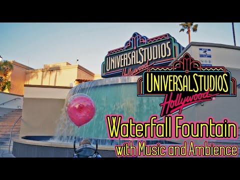 Universal Studios Hollywood Waterfall Fountain at Sunset with Music and Ambience in 4K