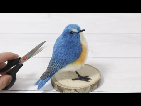 羊毛フェルトで幸せを運ぶ青い鳥ルリビタキを作ってみました/ Bluetail made from wool felt [how to make felt animals]