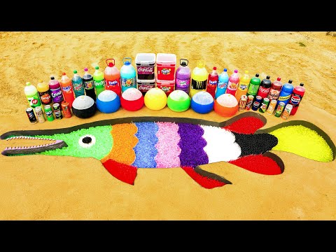 How to make Rainbow Alligator Gar Fish with Orbeez, Chupa Chups, Fanta, Coca Cola, Soda vs Mentos