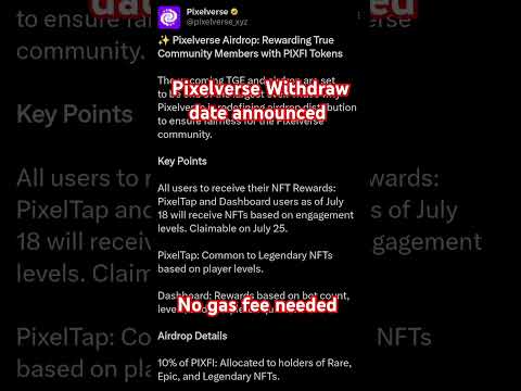 Pixelverse Withdraw Update How to claim Pixelverse Token pixfi #pixelverse #pixfi #pixelverseairdrop
