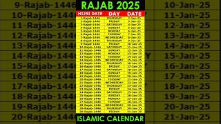 Rajab 2025 Islamic Calendar | Rajab 1446 Hijri Calendar | Rajab 2025 Date | Shab e Meraj 2025 Date