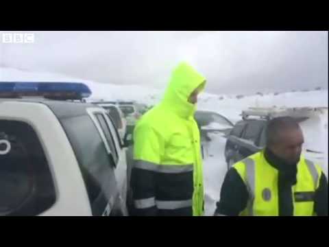 BBC News   British tourists trapped in snow in northern Spain