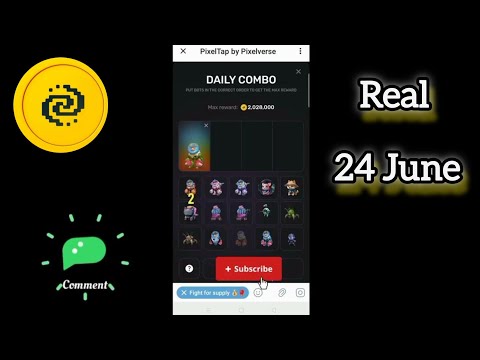 Pixel tap by pixelverse daily combo 24 June 2024 100% complection