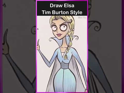 How Would a Disney Princess x Tim Burton Crossover Look? 😲 #artshorts #frozen #elsa #timburton