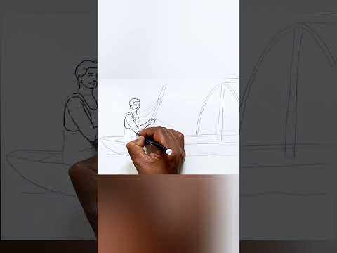 Boatman drawing with boat step by step/#artwithartistmiltondanda/#youtubeshorts/#shorts