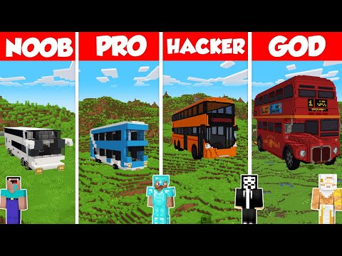 Double Decker Bus Build Battle Challenge - Noob vs Pro vs Hacker vs God - Minecraft Animation