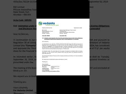 Vedanta share latest news about interim dividend of 20 rupees per stock #vedanta for #swingtrading