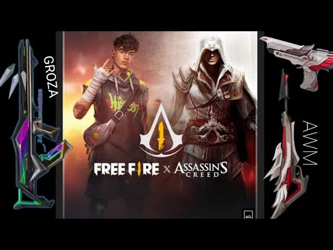 FREEFIREE NEW COLLABRATION ASSASIN CREED | ALL FREE ITEMS EMOTES  GROZA INCUBATOR NEW EVO SKIN