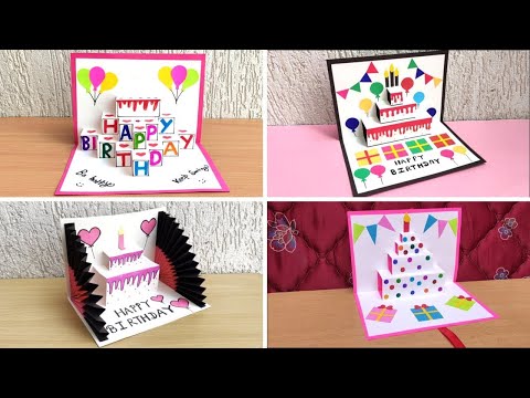 DIY - 4 Birthday Cards | Cake Cards | 4 Happy Birthday Cards | Anniversary Cards